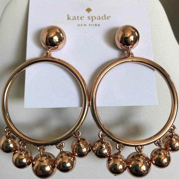 KATE SPADE Rose Gold Plated Ball Bauble Drop Hoop Earrings